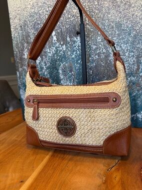 Stone Mountain Boho Woven Straw Faux Leather Crossbody Shoulder Bag Tan  (VGUC)